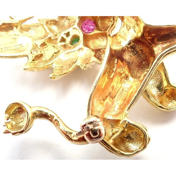 Authentic! Cartier Whimsical Dragon Lion 18k Yellow Gold Diamond Ruby Pin Brooch - Picture 8 of 14